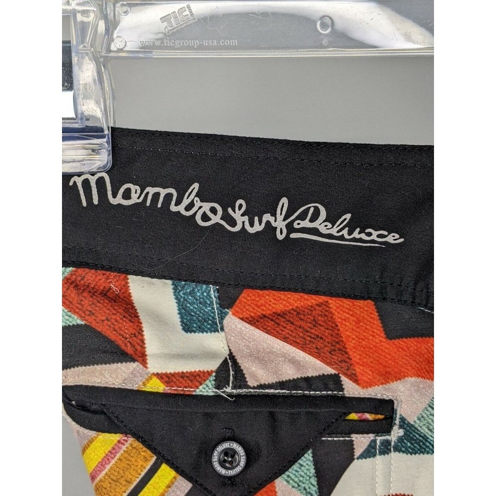 Mambo Boy's Board Shorts Size 10 Black Orange Geometric Zig Zag Pocket - Picture 8 of 12
